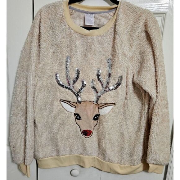 Women's Reindeer Holiday Sweater, Fuzzy Material, EUC, Size XL - Picture 1 of 8